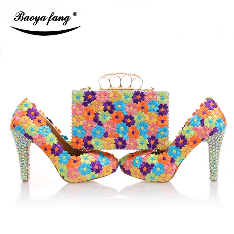 BaoYaFang/женская свадебная обувь с цветами и сумочкой в комплекте; обувь на платформе и высоком каблуке; сумочка; обувь на высокой платформе;