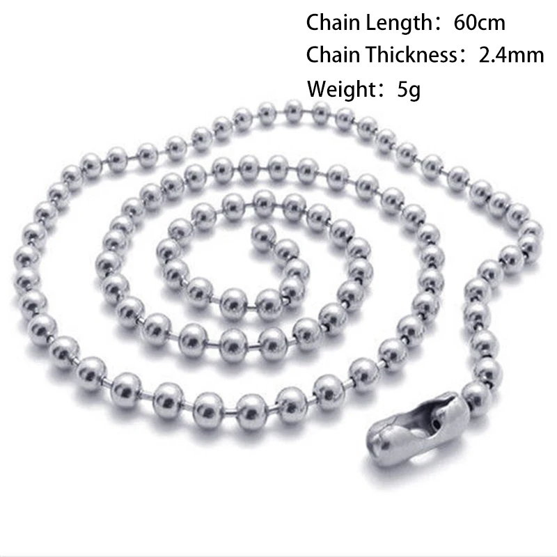 Moda Jóias DIY Dog Tag Chains 2.4mm Bola Bead Colares de Moda de Alta Qualidade Unisex Lengh 60 cm Cadeia Colar para As Mulheres