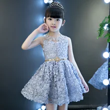 Платье с цветочным рисунком для девочек; Новинка года; милое бальное платье принцессы без рукавов для девочек; платье для свадебной вечеринки с вышивкой и поясом; JF568