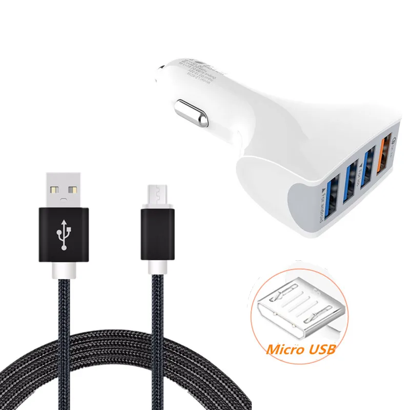 4 порта USB QC 3 0 Автомобильное зарядное устройство адаптер 1 м Micro кабель для Samsung galaxy