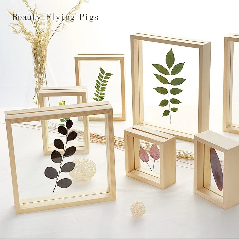 

1Pcs wooden creative double-sided glass plant specimen photo frame wood color stereo frame transparent wooden photo frame custom