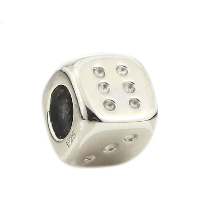 

925 Sterling Silver Lucky Dice Charm Bead Fits European 3.0mm Bracelet Jewelry
