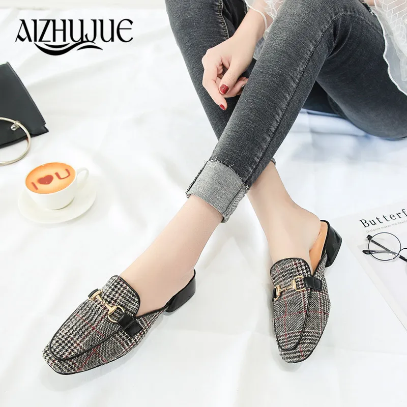 plus size brand Women Shoes 2018 Spring Black Rivet Mules Slippers