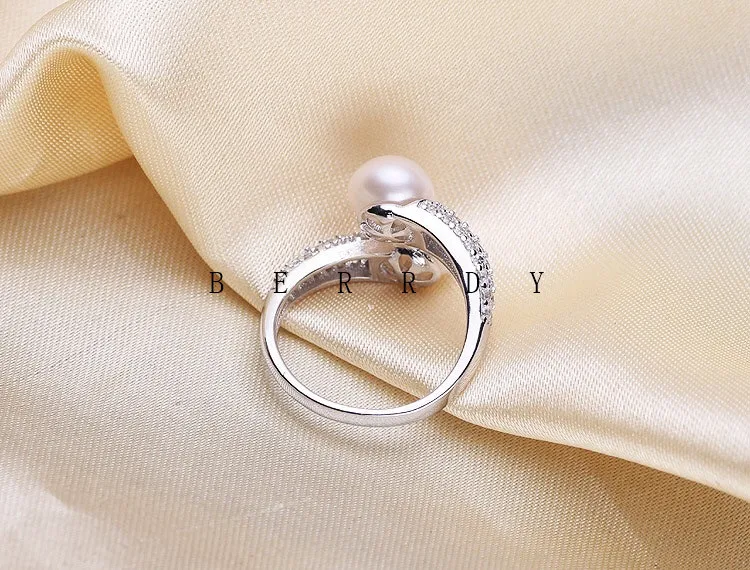 925 Серебряное кольцо с пресноводным жемчугом, кольцо на палец, свободный размер, кольцо уникального дизайна с большим настоящим жемчугом размером 8-9 мм