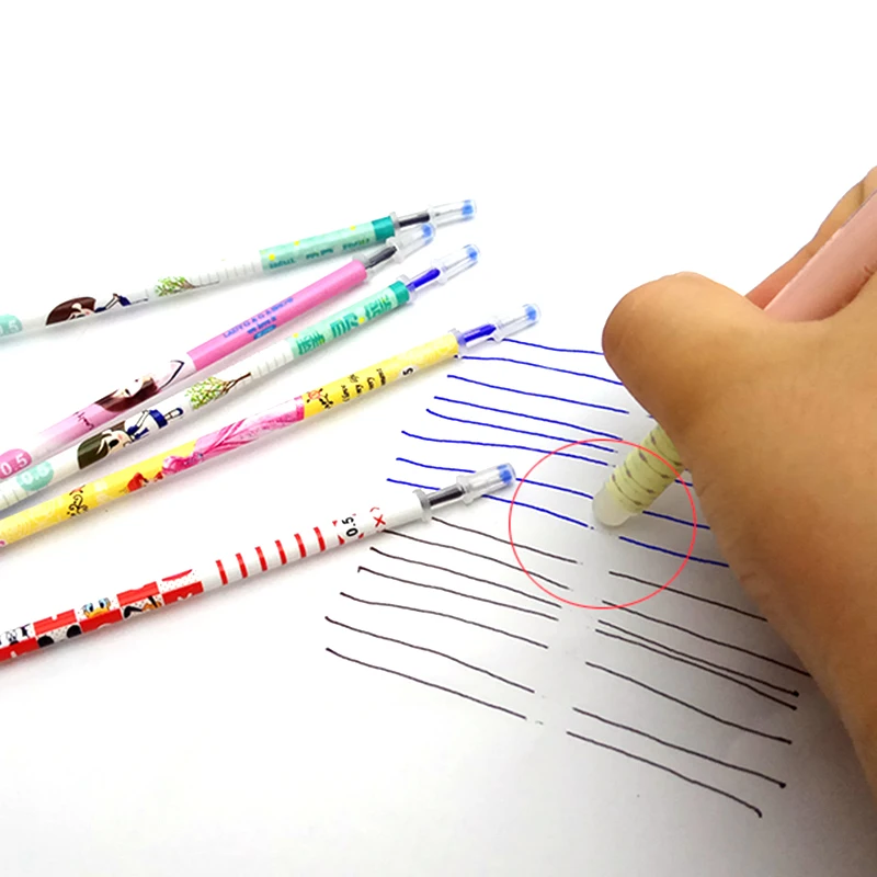

5Pc 0.5mm Magic Erasable Pen Refill+1Pc Erasable Rubber,Blue Black Ink Gel For Writing Stationery Office School Supplies