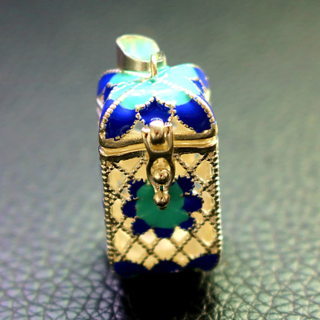 MagiDeal Essential Oil Diffuser Pendant Perfume Cage Locket Hollow Out Enamel Bottle for Necklace Keyring