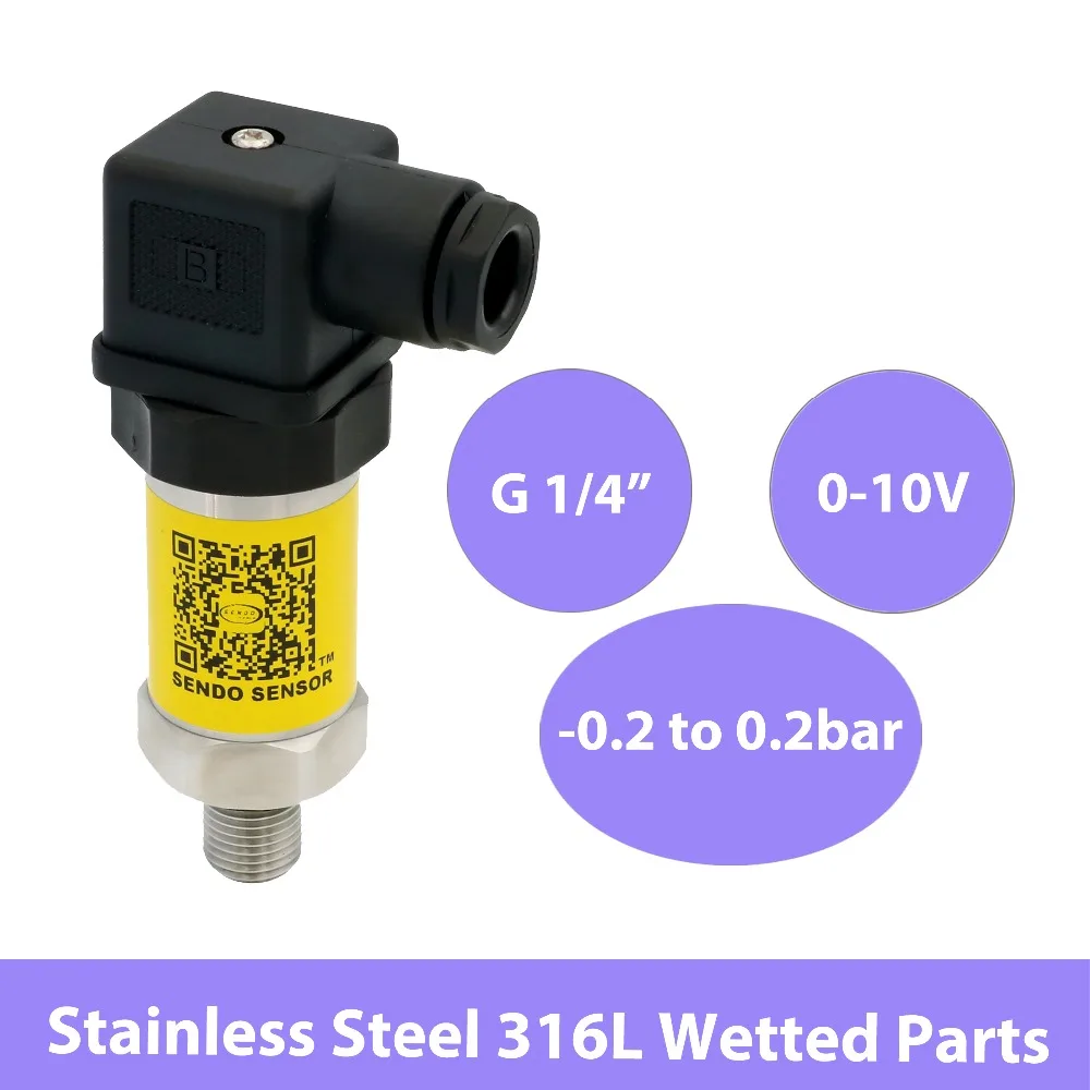 -0,2 бар до 0,2 бар датчик давления передатчик, от 0 до 10 в воздух вода масло преобразователь, 12-30 в DC, g 1 4 дюйма, AISI 316L увлажненные части
