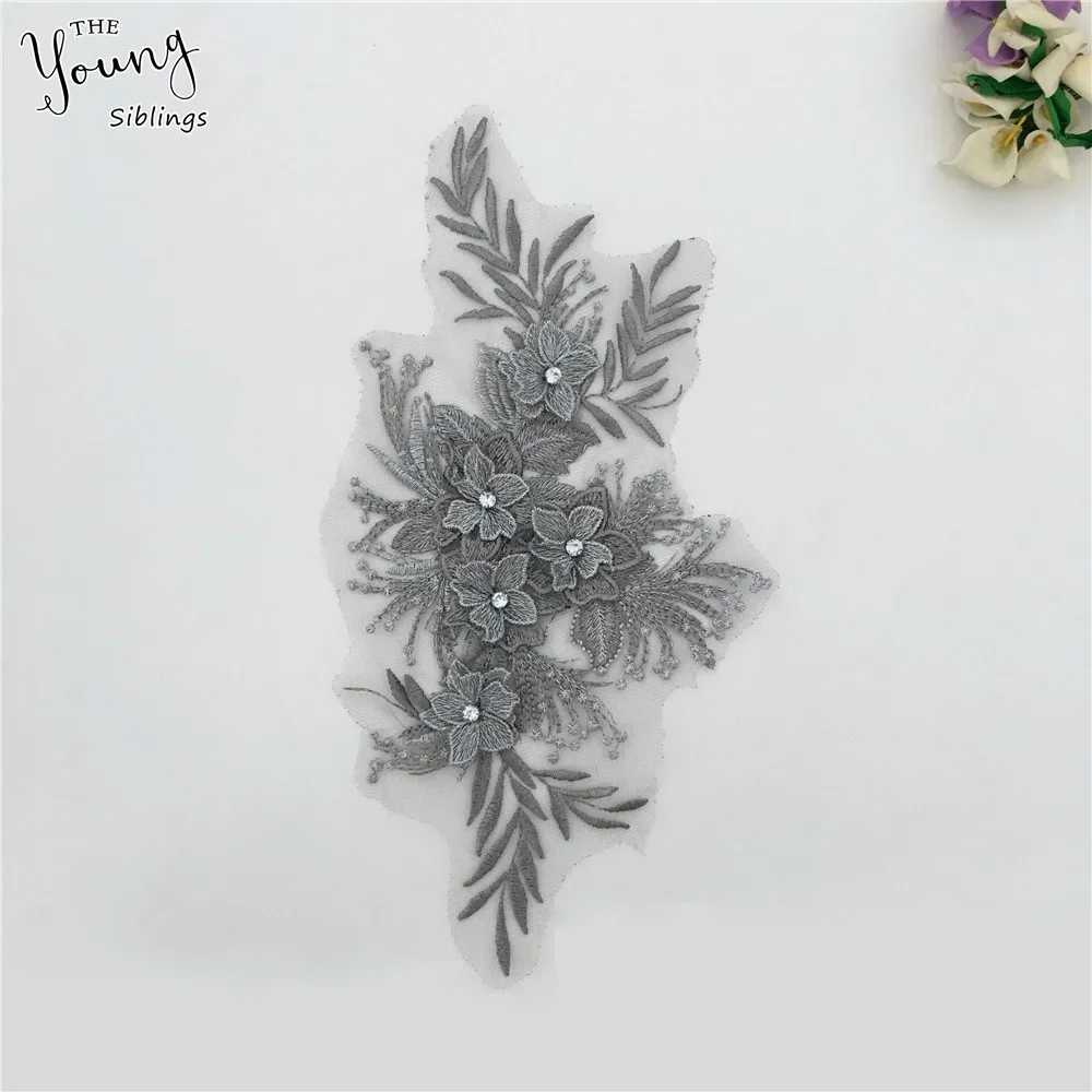 

New arrive 3D flower Embroidery Applique Lace collar Rhinestone DIY Trim Sewing Neckline Fabric Craft Clothing Accessories