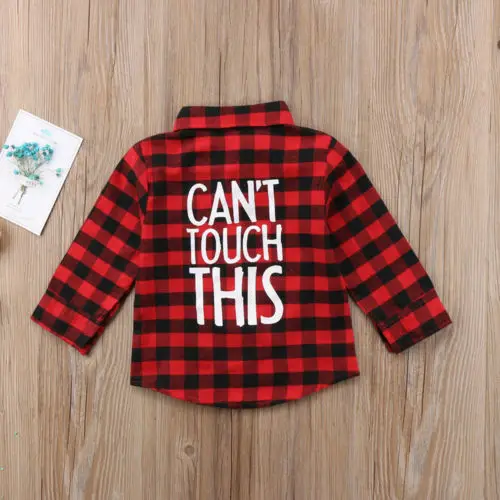 

Korean style Cotton Boy shirt Kid CAN'T TOUCH THIS printed Shirt Casual Long Sleeve Plaid Shirt Tops Blouse 1-7y