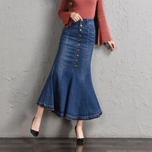 Denim Skirt Womens 2018 Jeans Button Front mermaid Skirt Women Summer Long Jeans Skirt Woman faldas plush size Denim Skirt Womens 2018 Jeans Button Front mermaid Skirt Women Summer Long Jeans Skirt Woman faldas plush size