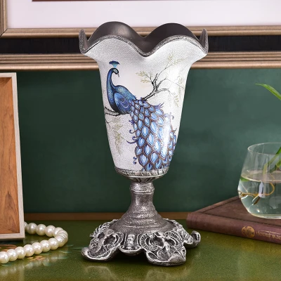 Креативная Европейская ретро ваза из смолы, статуэтка для домашнего интерьера, украшения для гостиной, столовой, столовые вазы+ Шелковый цветок, искусство - Цвет: style 2