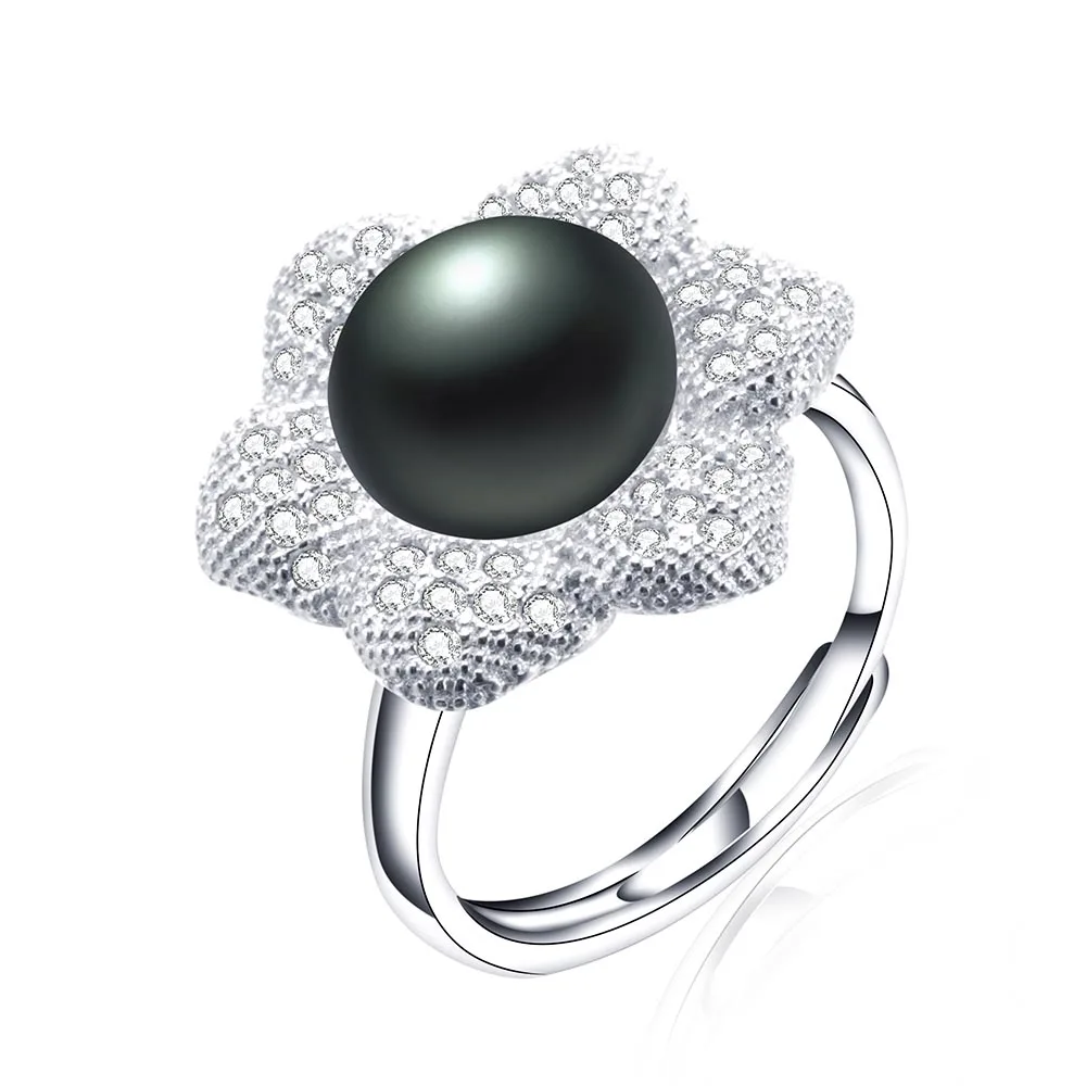 Распродажа! Почти без дефектов кольца с натуральным пресноводным жемчугом для женщин модные большие серебряные 925 ювелирные изделия низкая цена с коробкой - Цвет камня: black pearl