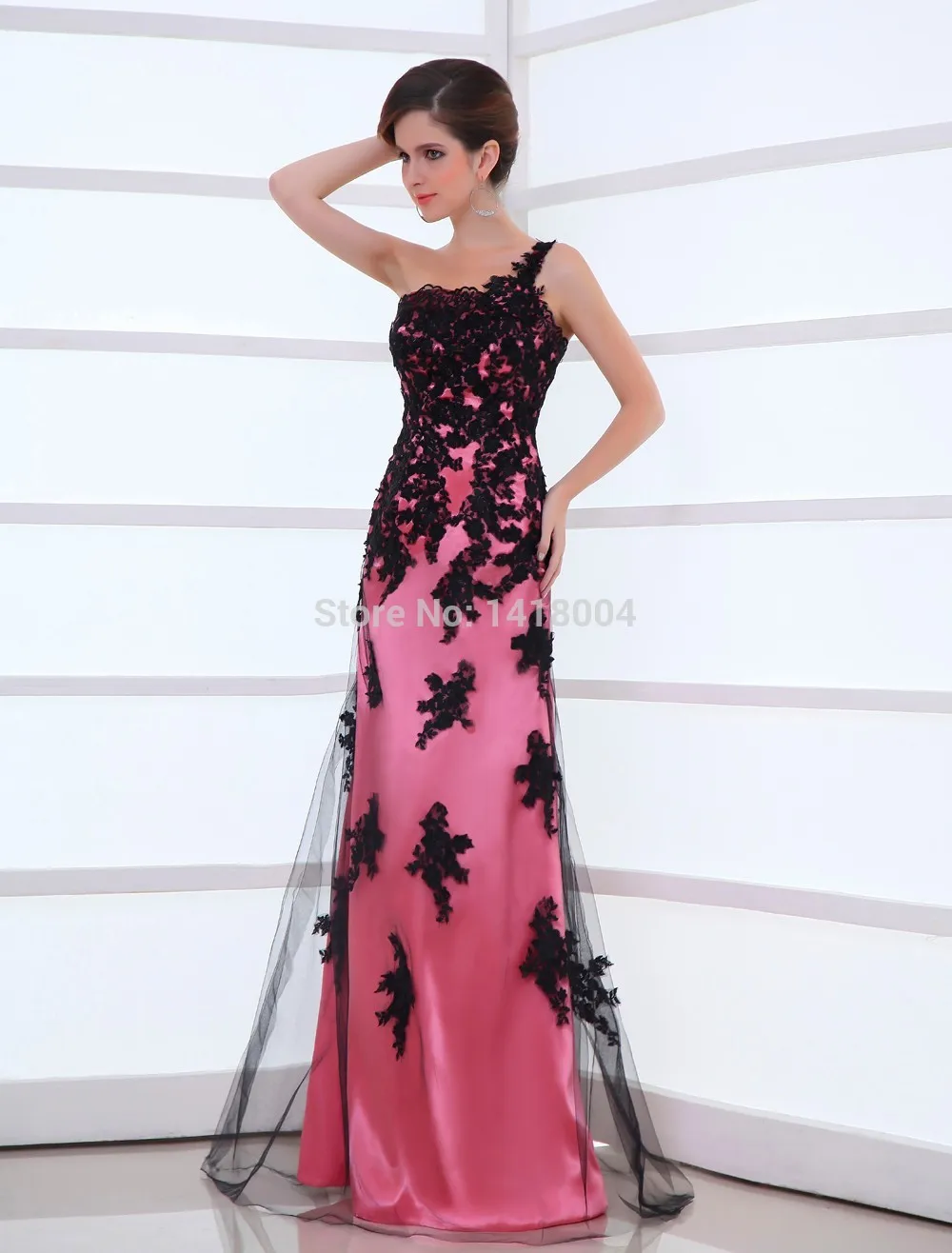 A-2015 New Arrival Mermaid Evening Dresse One-Shoulder Lace Tulle Applique Fashion Maxi Dress Top Quality Party Prom Gowns | Свадьбы и
