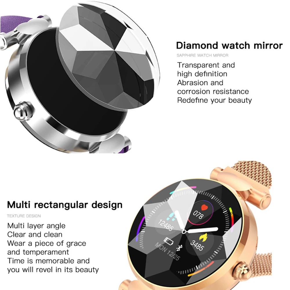  B80 Smart Watch H3 Women Smartwatch Diamond Glass Lady Reloj Blood Pressure PPG Heart Rate Monitor  - 33034699147