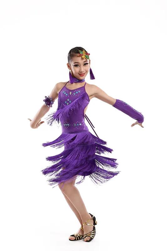 Детское платье с бахромой и блестками для латиноамериканских танцев|costumes