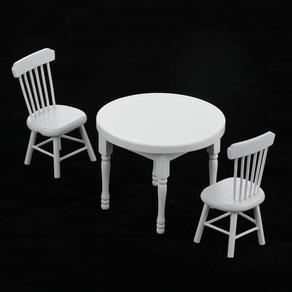 Miniature Wooden Dining Room Table Chairs Set White Kids Play House Life Scenes Accessories Miniature Wooden Dining Room Table Chairs Set White Kids Play House Life Scenes Accessories