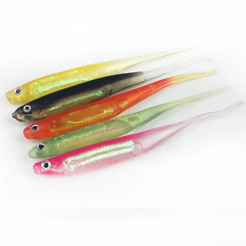 

10Pcs Rainbow Carp Fishing Lures 10cm Artificial Silicone T Tail Worms Glow Shrimps Soft Bait Swimbaits Fishing Tackle for Fish