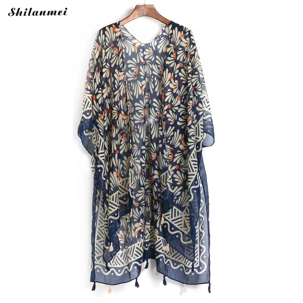 Bohemian Irregular Printed Kimono Cardigan Beachwear 2018 Summer Women Blusas Retro Loose Blouse Shirts Long Outerwear 10 Style Blouses