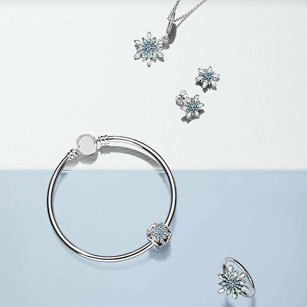 

Crystal Fanier 100% 925 Sterling Silver 1:1 Winter Snow Flake Ping Accounts Ring Earring Paste Game