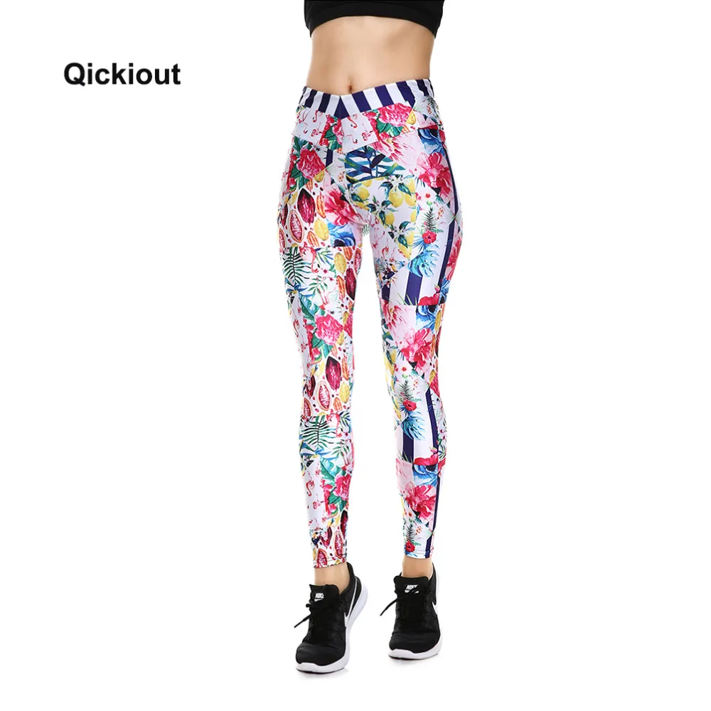 Женские леггинсы Qickitout с принтом в виде цветов высокой талией для фитнеса|high waist
