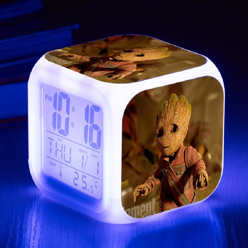 Marvel Guardians Of the Galaxy 2 Potted Tree Man Alarm Clock Vinyl Night Light Action Figure Toys Rocket Star-Lord Gift