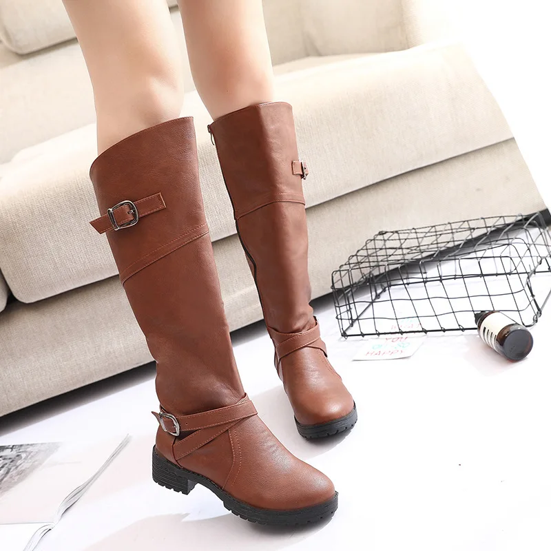 1031 Botas Otoño Redonda Cabeza Con Moda Mujeres Plana Nuevas Marrón Cremallera E De En 2018 Invierno Mujer El Lado Salvaje Rw04qHff