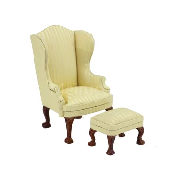 

1/12 scale Dollhouse miniature furniture stripe Hand Carved Fabric chair