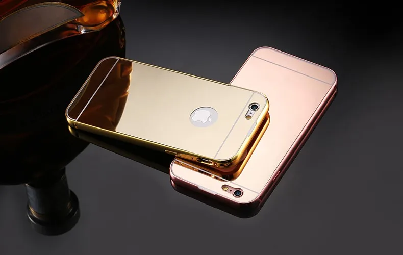 Роскошное металлическое жесткое покрытие алюминия рамка+ зеркальный ПК задняя крышка Телефон чехол для iPhone 6 6S Plus