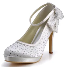 D-EP2012-PF Weiß Frauen High Heel Party Strass Schnalle Plattformen Braut Hochzeit Schuhe
