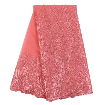 

High Quality 2019 African French Net Lace Fabric Embroidered Nigerian Lace Fabric 5Yards Guipure Cord Lace Royal Blue Pink