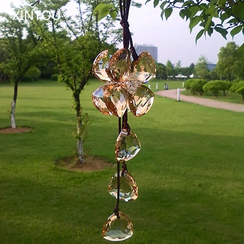 XINTOU Crystal Four Leaf Flower Hanging Ornaments Feng Shui Decorating Home Curtain font b Car b