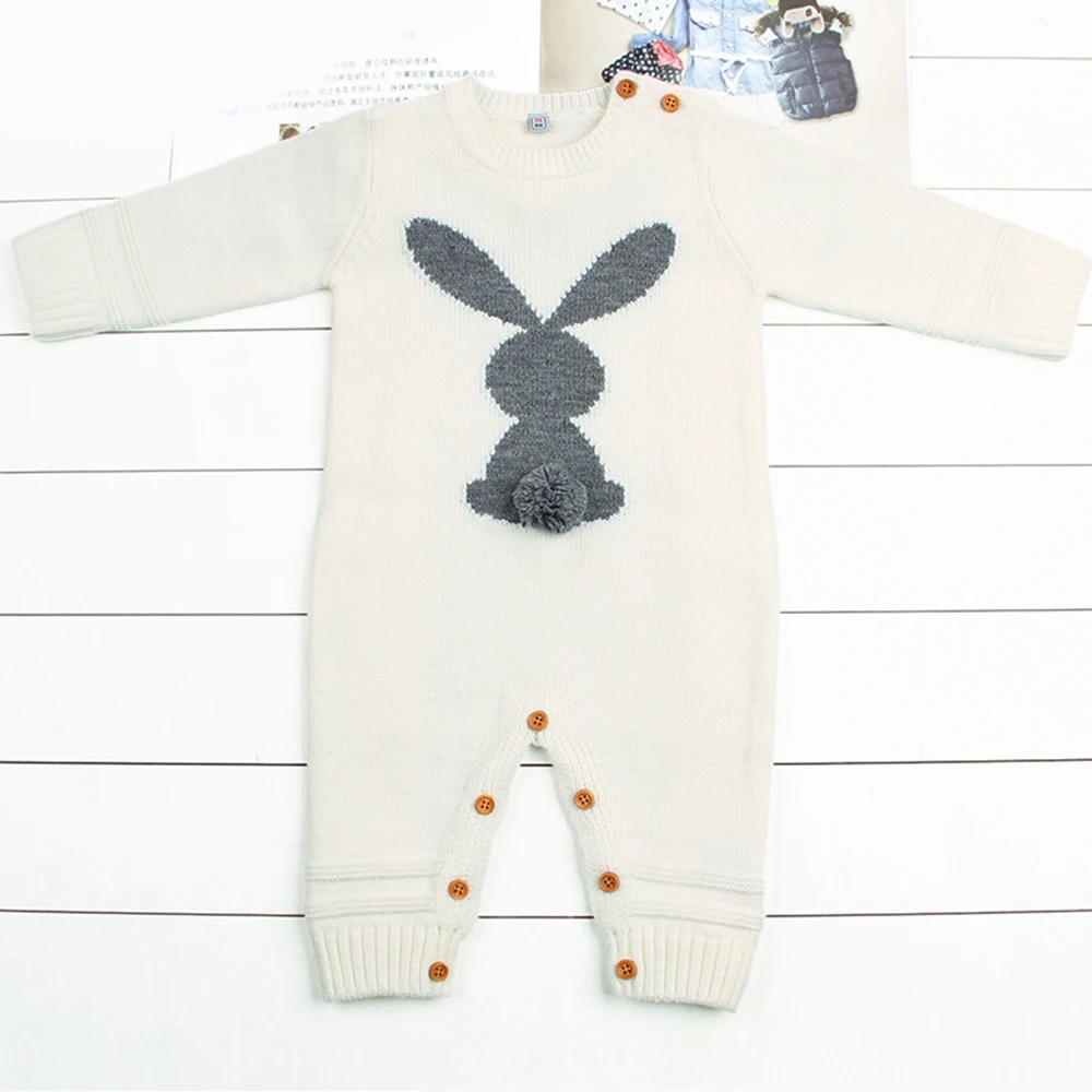 Warm Knitted Rabbit Baby Rompers Newborn Baby Girl Clothes Children's Overalls Stitch Long Sleeve Bunny Baby Clothes Spring Fall