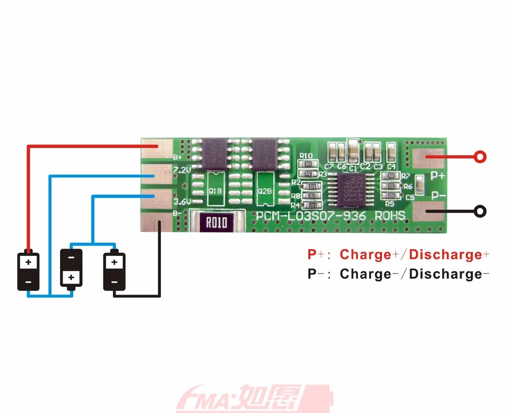 Модуль цепи защиты квадратный PCM для 3S 10,8 v 11,1 v Li-ion Li-Po зарядка/разрядка/контроль короткого замыкания 4-7A SMF