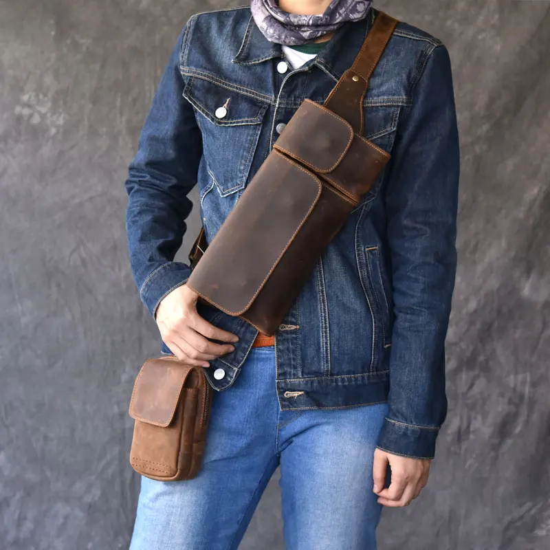 

Genuine Leather Tote Crossbody Bags Men's Women Chest Bag Real Leather bag Diagonal Package 2018 new Back Pack Travel