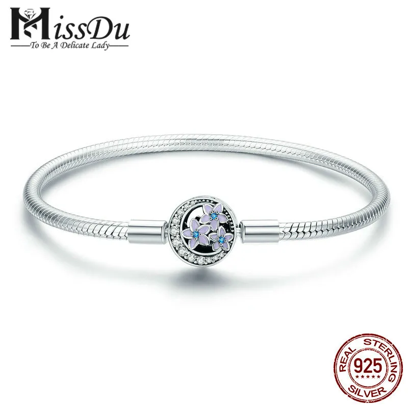 

100% 925 Sterling Silver Spring Flower and Luminous Moon Clasp Snake Chain Bracelet Sterling Silver Jewelry S925 SCB068