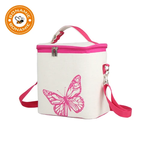 Bolsa para as Mulheres Bonamie Portátil Isolado Algodão Linho Tote Almoço Bolsa Borboleta Térmica Comida Piquenique Crianças Refrigerador Lancheira
