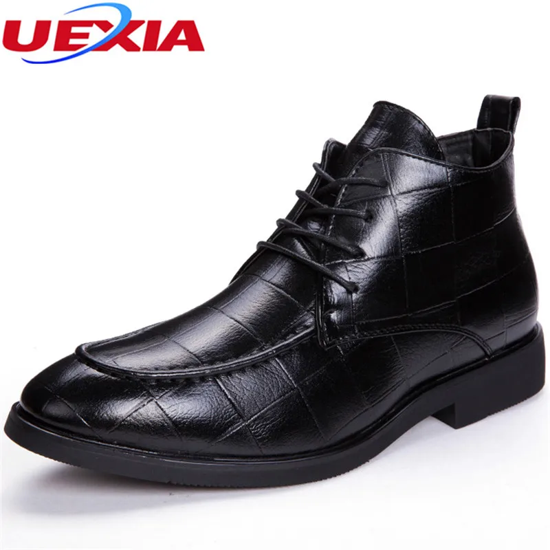 

UEXIA Pointed Toe Microfiber Formal Business Dress High Top Crocodile Pattern Oxfords Boots For Men Designer Luxury Men Shoes