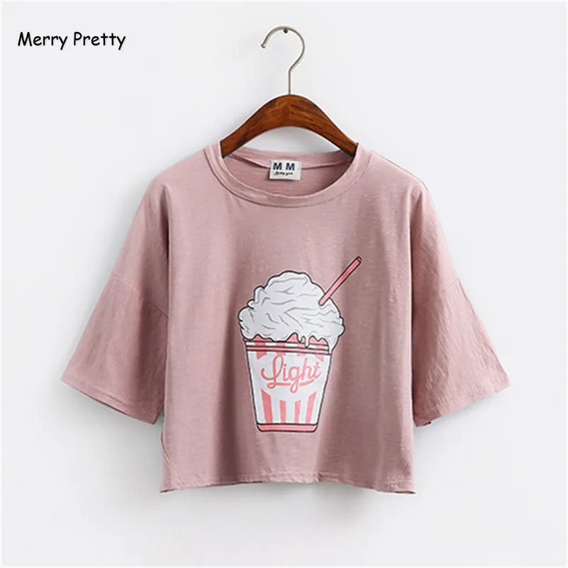 Merry Pretty 2018 summer new Harajuku women t shirt ice cream Korean style cotton loose crop tops kawaii t-shirt female tee tops