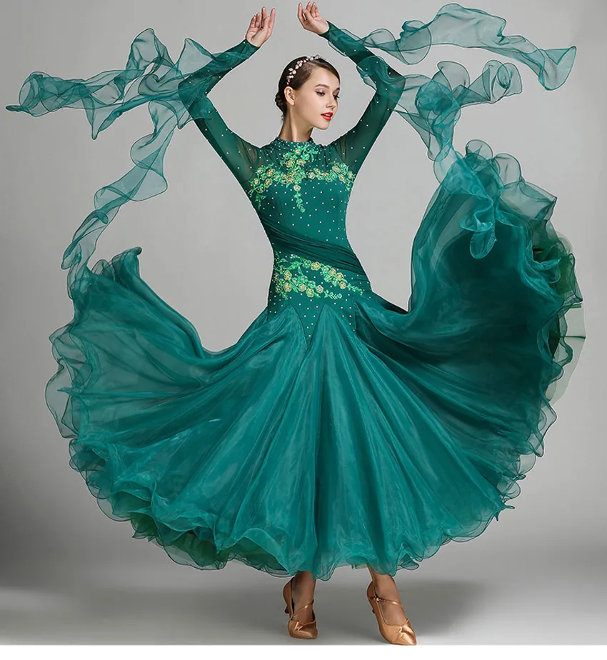 Новое современное высококачественное бальное танцевальное платье для выступлений - Цвет: Зеленый