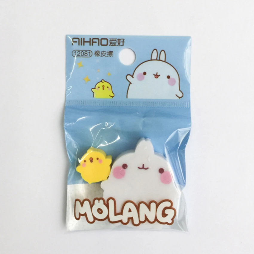 2 шт./лот Molang Кролик Утка резиновый ластик Забавный ученик для детей канцелярские товары студенческие подарки