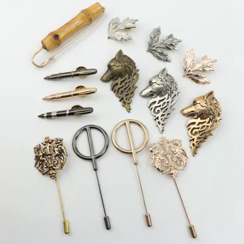 

Fashion New Men Retro Golden Wolf Pen Leaves Brooch Pins Collar Suit Stick Breastpin Pin Men's Suit Dressup No.21-40