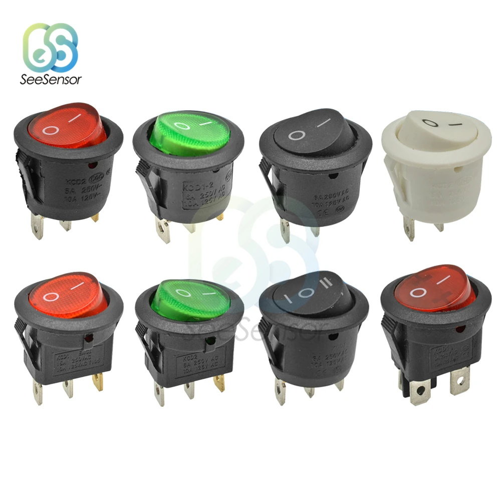 

2Pcs/lot 20mm Mini Round Rocker Switch Plastic Push Button Switch 6A 250VAC 10A 125VAC ON-OFF ON-OFF-ON 2Pin 3Pin