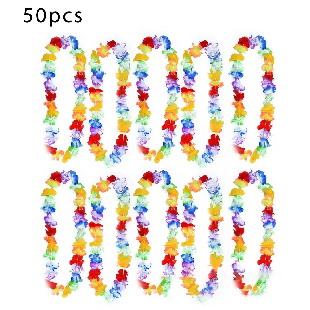 

50PCS Hawaiian Style Garland Necklace Hawaii Lei Imitation Flower Headband Necklace For Hawaiian Theme Party Beach Pool Party