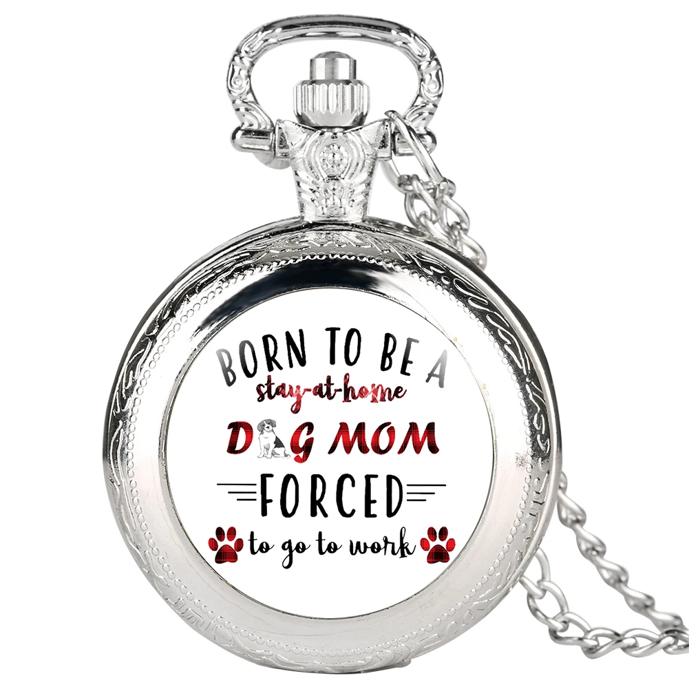 Стильные карманные часы для женщин серии "Собака Мама", классические часы для женщин, кварцевые подвесная цепь для дам - Цвет: Silver