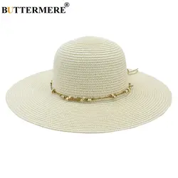 BUTTERMERE женская летняя шляпа с широкими полями 11 см женские солнцезащитные шляпы молочно-белый купол украшение бисером Мода Анти-УФ пляжная