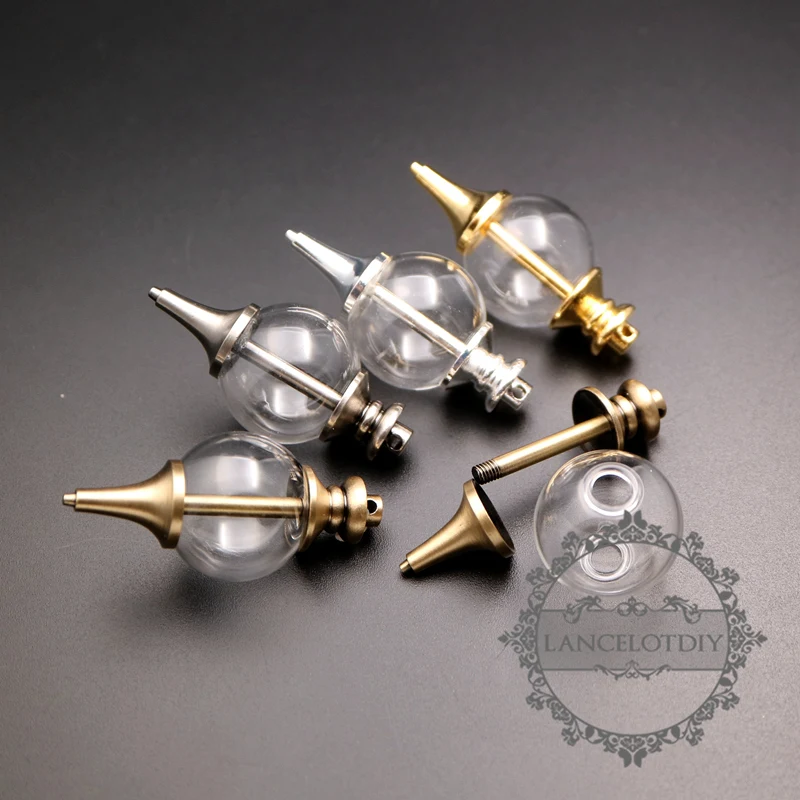 

20mm glass ball in screwed seal raw brass,silver,bronze,antiqued silver vial pendant DIY glass dome bottle charm supplies 180025