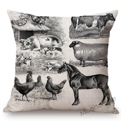 Nordic Farm Animals Sweet Farm Life Rule Principle Letter Art Sofa Throw Pillow Case Retro Cotton Linen Car Pillow Cushion Cover - Цвет: T218-13