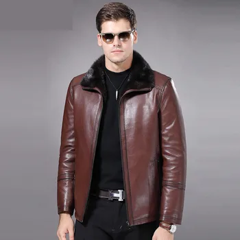 

Fashion fur one men middle-aged mink liner first layer sheep skin men's short leather jacket luxury warm men's mink coat