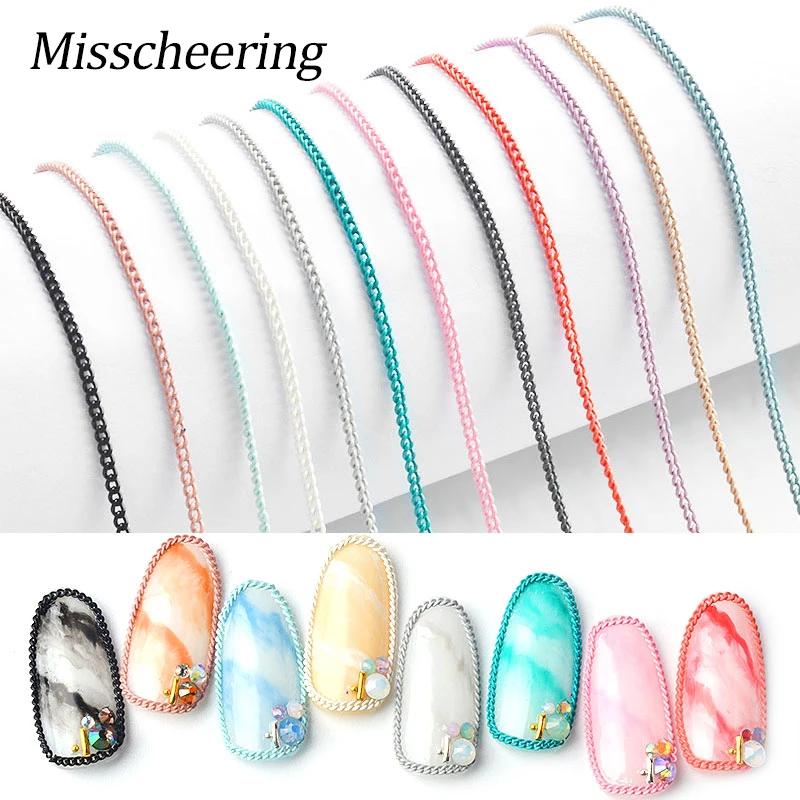 

12 Colors 3D Metal Chains for Nail Art Decorations 50cm Macaron Colorful Hollow Nails Studs Manicure Jewelry DIY Nails Accessory