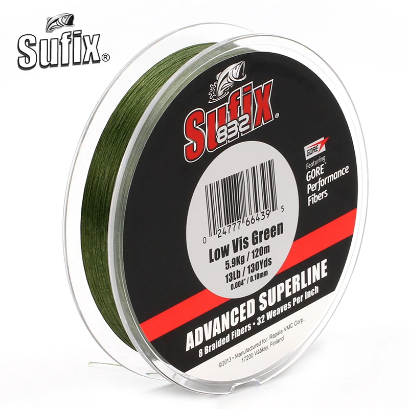 100% оригинальный бренд Sufix 832 усовершенствованная леска 120 м 8 нитей зеленая